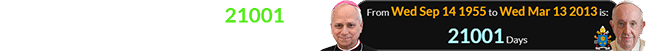 The new Pope was a span of 21001 days old when his predecessor was elected: