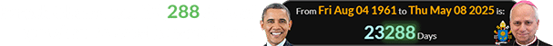 Barack Obama was 23,288 days of age when Prevost became Pope: