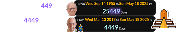 Sunday was 25,449 days after Leo XIV was born and 4449 days after Francis’s papacy began: