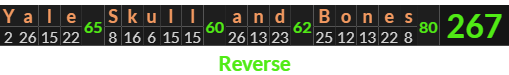 "Yale Skull and Bones" = 267 (Reverse)