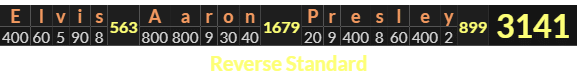 "Elvis Aaron Presley" = 3141 (Reverse Standard)