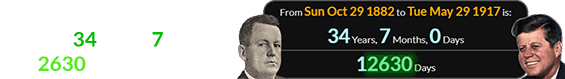 Jess McMahon was born exactly 34 years, 7 months (or 12630 days) before JFK: