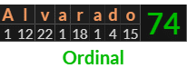 "Alvarado" = 74 (Ordinal)