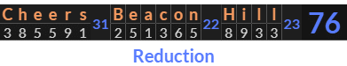 "Cheers Beacon Hill" = 76 (Reduction)