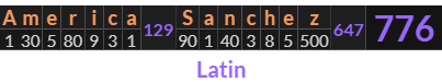 "America Sanchez" = 776 (Latin)