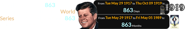 John Kennedy was 863 days old for the end of the 1919 World Series and would have been 863 months old for Field of Dreams: