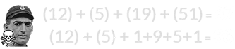 (12) + (5) + (19) + (51) = 87 and (12) + (5) + 1+9+5+1 = 33