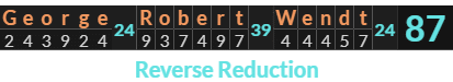 "George Robert Wendt" = 87 (Reverse Reduction)