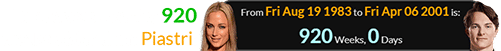 Reeva was exactly 920 weeks older than Piastri:
