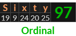 "Sixty" = 97 (Ordinal)