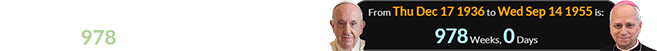 Robert Francis Prevost was born a span of exactly 978 weeks after Pope Francis: