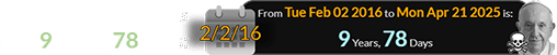 That same duration is also 9 years, 78 days: