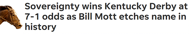 Sovereignty wins Kentucky Derby at 7-1 odds as Bill Mott etches name in history