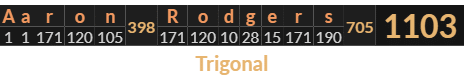 "Aaron Rodgers" = 1103 (Trigonal)