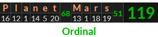 "Planet Mars" = 119 (Ordinal)