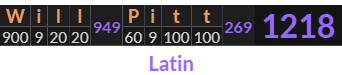 "Will Pitt" = 1218 (Latin)