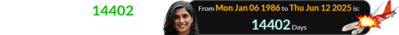 Usha Vance was 14402 days of age for the crash in India: