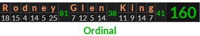 "Rodney Glen King" = 160 (Ordinal)