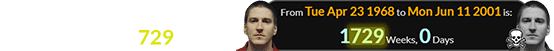 Timothy McVeigh lived for a span of exactly 1,729 weeks: