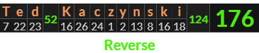 "Ted Kaczynski" = 176 (Reverse)