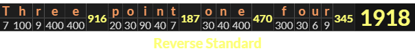 "Three point one four" = 1918 (Reverse Standard)