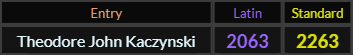 Theodore John Kaczynski = 2063 and 2263