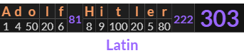 "Adolf Hitler" = 303 (Latin)
