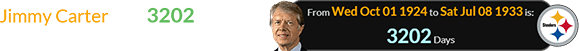 Jimmy Carter was 3202 days old for the founding of the Steelers: