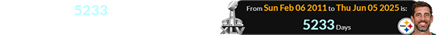 It’s been 5233 days since Rodgers defeated Pittsburgh in the Super Bowl: