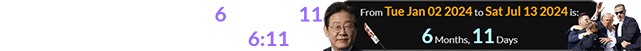 Jae-Myung was stabbed 6 months, 11 days before Trump was shot at 6:11 pm: