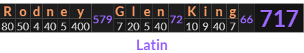 "Rodney Glen King" = 717 (Latin)