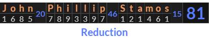 "John Phillip Stamos" = 81 (Reduction)
