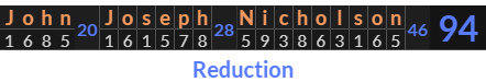 "John Joseph Nicholson" = 94 (Reduction)