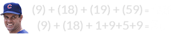 (9) + (18) + (19) + (59) = 105 and (9) + (18) + 1+9+5+9 = 51