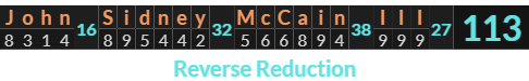 "John Sidney McCain III" = 113 (Reverse Reduction)
