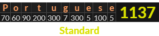 "Portuguese" = 1137 (Standard)