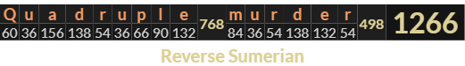 "Quadruple murder" = 1266 (Reverse Sumerian)