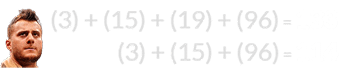 (3) + (15) + (19) + (96) = 133 and (3) + (15) + (96) = 114