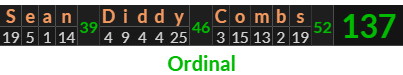 "Sean Diddy Combs" = 137 (Ordinal)