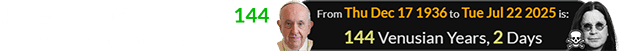 Bergoglio would have turned 144 Venusian years two days ago: