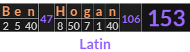 "Ben Hogan" = 153 (Latin)