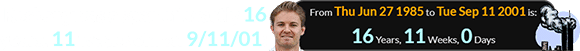 Rosberg was a span of exactly 16 years, 11 weeks old on 9/11/01: