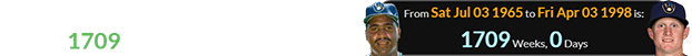 Andrew Vaughn was born a span of exactly 1709 weeks after Greg Vaughn: