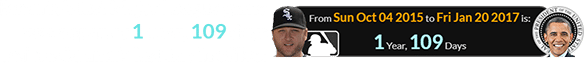 Buehrle’s last Major League game was a span of 1 year, 109 days before Obama’s last day in office:
