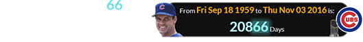 Sandberg was 20866 days old when the Cubs raised the Commissioner’s Trophy: