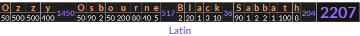 "Ozzy Osbourne Black Sabbath" = 2207 (Latin)