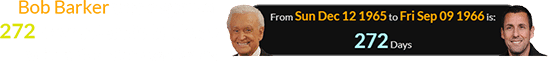 Bob Barker was a span of 272 days after his birthday when Sandler was born:
