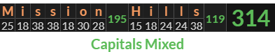"Mission Hills" = 314 (Capitals Mixed)