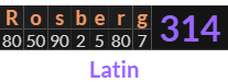 "Rosberg" = 314 (Latin)