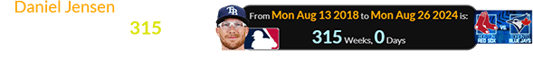 Daniel Jensen’s unique feat occurred exactly 315 weeks after his Major League debut: